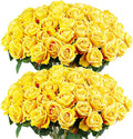 Auihiay 60PCS Yellow Roses Bulk, Yellow Velvet Silk Fake Roses, Realistic Flowers for Wedding Centerpieces, Bridal Bouquets, Home Decor, Baby Shower,Spring Easter Party Decorations