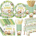 452 Pcs Wild One Birthday Party Decorations for 50, Safari Jungle Wild One Paper Plates Napkins Cups Tablecloth Cutlery Straws for Boys Kids Woodland Themed First Birthday Party Supplies