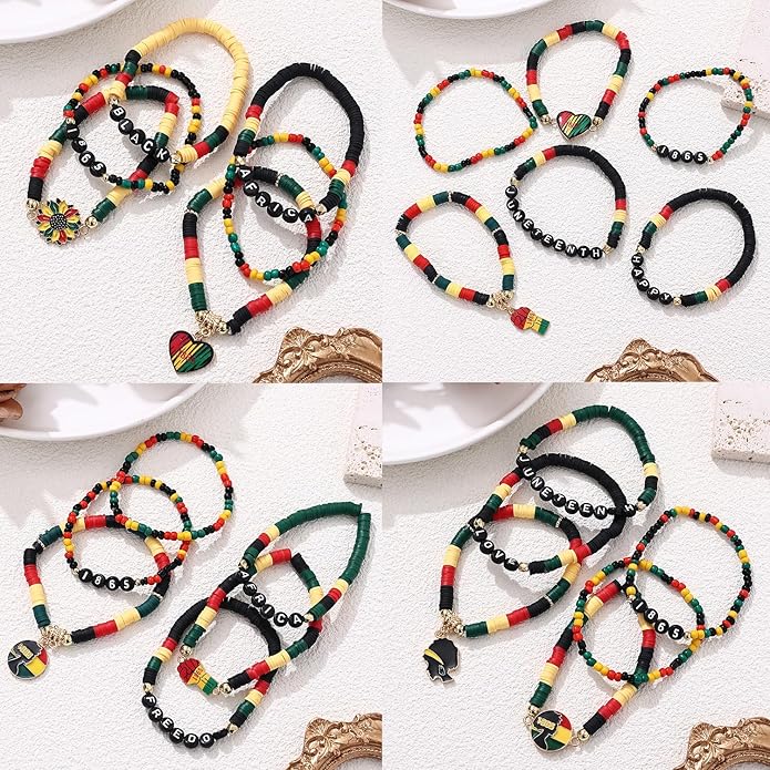 Cooluckday 36 Pcs Holiday Heishi Surfer Bracelets for Women Bulk Easter Mother's Day Christmas St. Patrick's Day Mardi Gras Bracelet Stackable Stretch Friendship Bracelets Set