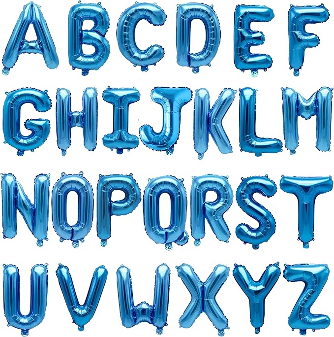 52Pcs 2 Set Blue A-Z Letter Balloons 16in Alphabet Balloon Foil Letter Decorations Party Decor Blue Letter Balloons Alphabet A-Z Party Balloons