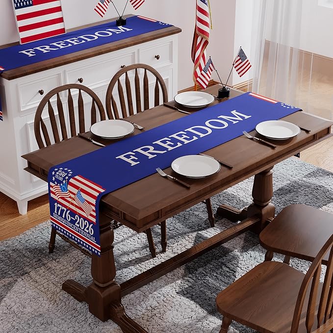 250 Anniversary USA Table Runner, 4th of July Table Runner 250th Anniversary Decorations America Patriotic 250 Years of Freedom 1776-2026 Memorial Day Home Party Decor 13x90 Inch