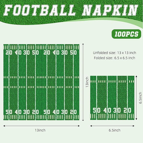 100-Pack Football Party Napkins, 2 Designs, 6.5x6.5 Inch Disposable Paper Napkins for Super Bowl, Football Birthday, Tailgate Party Decorations & Supplies