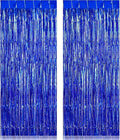 2 Pack Fringe Curtains Backdrops, Foil Fringe Curtains, Door Streamers for Birthday Wedding Bridal Shower Holiday Graduation Party Decorations, Photo Booth Backdrops, Blue