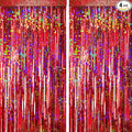 4 Packs Red Foil Fringe Curtain, Red Glitter Metallic Tinsel Backdrop for Birthday, Wedding, Baby Shower, Halloween, Christmas, Carnival, Casino Party Decorations Supplies