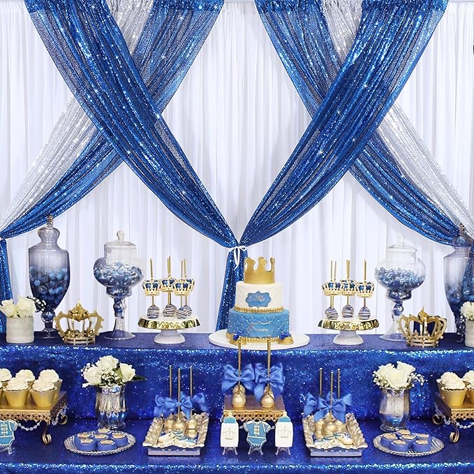 B-COOL Royal Blue Sequin Backdrop Curtains 4 Packs 2ftx8ft Sparkle Backdrop Fabric Sparkly Drapes for Party Ceremony Wedding Birthday Decorations