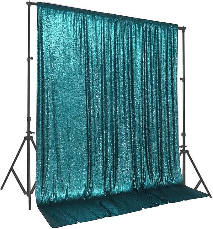 PartyDelight Teal Sequin Backdrop 10x10ft - High Density 3mm Shimmer Sequin Background with 4-Inch Rod Pocket, Sparkly Photography Curtain for Wedding, Gala, Stage & Large Event Decor