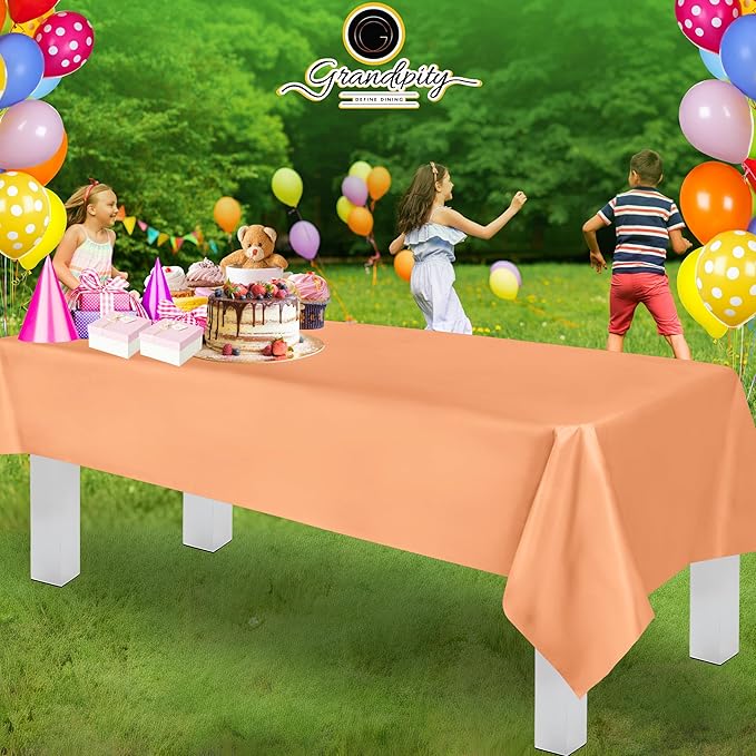 Grandipity 12 Pack Premium Disposable Plastic Tablecloth 54 Inch. x 108 Inch. Decorative Rectangle Table Cover - Peach