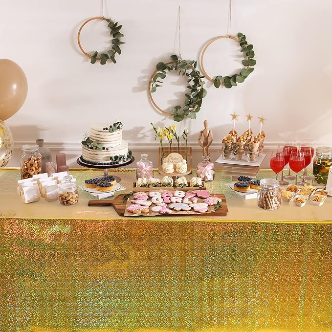 1 Pack Iridescence Plastic Tablecloths Shiny Disposable Laser Rectangle Table Covers Holographic Foil Tablecloth Iridescent Party Decoration Birthday Bridal Wedding Christmas 54" x 108" (Gold)