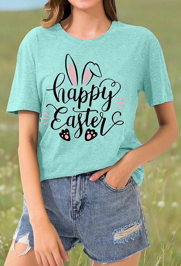 LAZYCHILD Women Easter Teacher Shirts: Funny Treat All with Kindness T-Shirt Bunny Rabbit Tee Tops