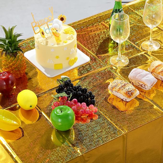 1 Pack Iridescence Plastic Tablecloths Shiny Disposable Laser Rectangle Table Covers Holographic Foil Tablecloth Iridescent Party Decoration Birthday Bridal Wedding Christmas 54" x 108" (Gold)