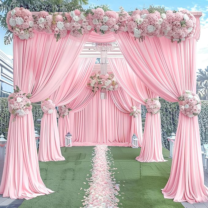 16x10FT Baby Pink Backdrop Curtains for Wedding Parties, Wrinkle Free Polyester Photography Backdrop Drapes for Wedding Baby Shower Birthday Parties Stage Background Stand Decorations 4x10ft,4 Panels