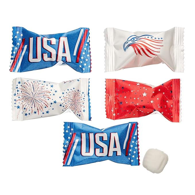 Candy Envy - Patriotic Buttermints - 10 Bags Casepack with Approximately 100 Mint Per Bag - 4th of July Favors