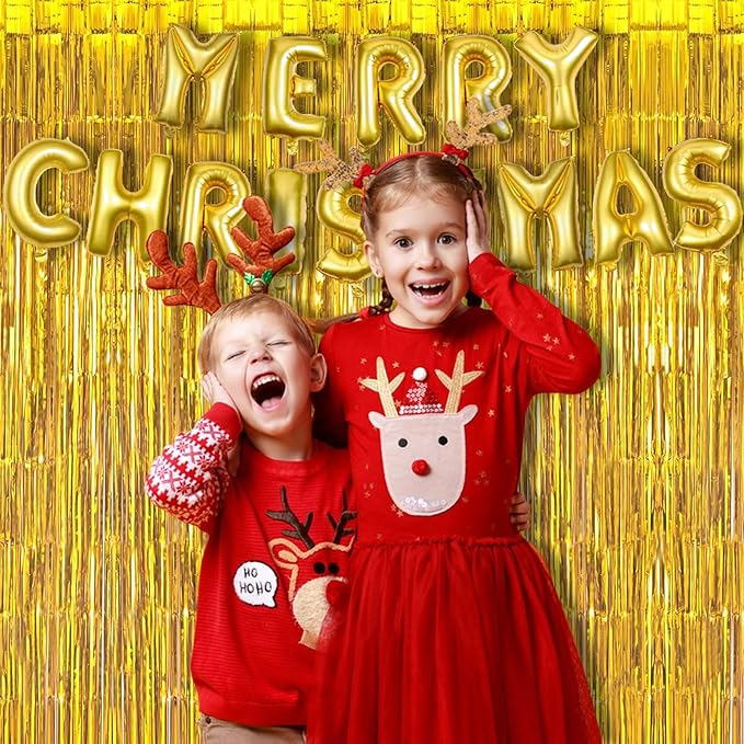 BRAVESHINE Gold Foil Fringe Backdrop Curtain - Metallic Tinsel Photo Backdrop Streamers for Men 50th Birthdays Decorations, Anniversary, Christmas, New Years, Engagement Party Decorations