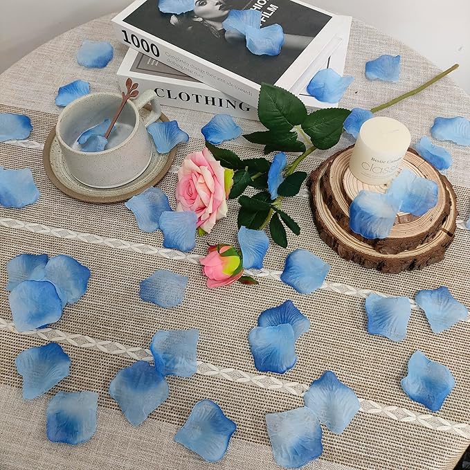 1500 PCS Separated Artificial Gradient Blue Rose Petals for Romantic Night for her Set,Faux Gradient Blue Flower Petals for Flower Girl Weddings Valentine Day Party Romantic Decoration(Ready-to-use)