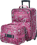 Rockland Fashion Softside Upright Luggage Set, Expandable, Wheel, Telescopic Handle, Pink Bandana, 2-Piece (14/19)