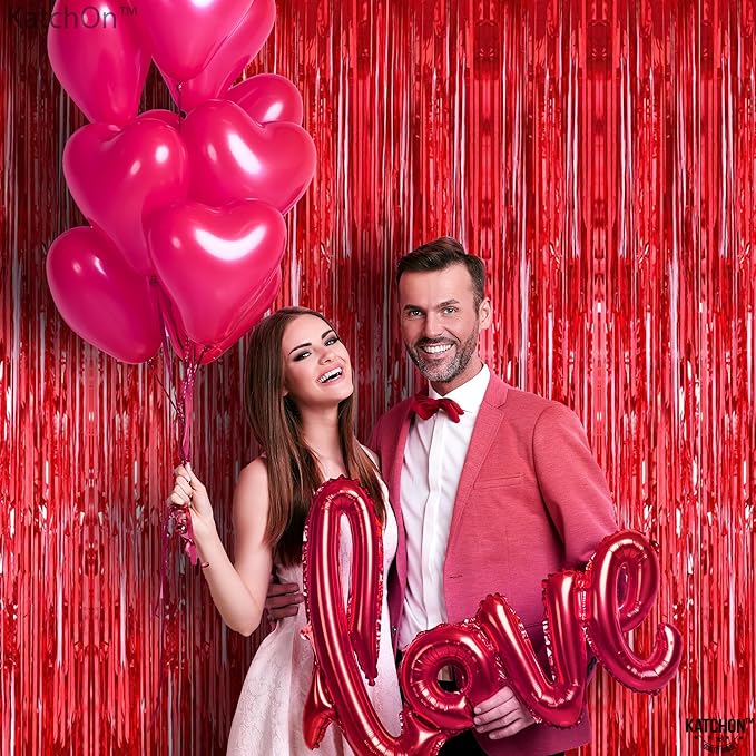 KatchOn, Large Red Streamers for Red Party Decoration - Pack of 2 | Graduation Fringe Backdrop for Nurse Graduation Decorations 2026 | Foil Fringe for Carnival, Casino Theme Party Decorations