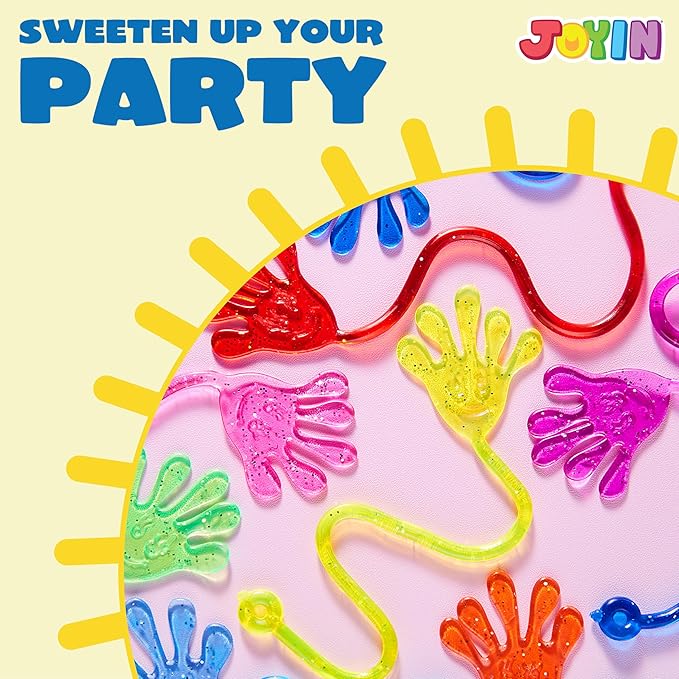 JOYIN 120Pcs Glitter Sticky Hands Party Favors, Easter Egg Fillers Party Favors Set for Kids, Holiday Traditions, Classroom Treasure Box Carnival Prizes Bulk Pinata Stuff Mini Toys, goodie bags