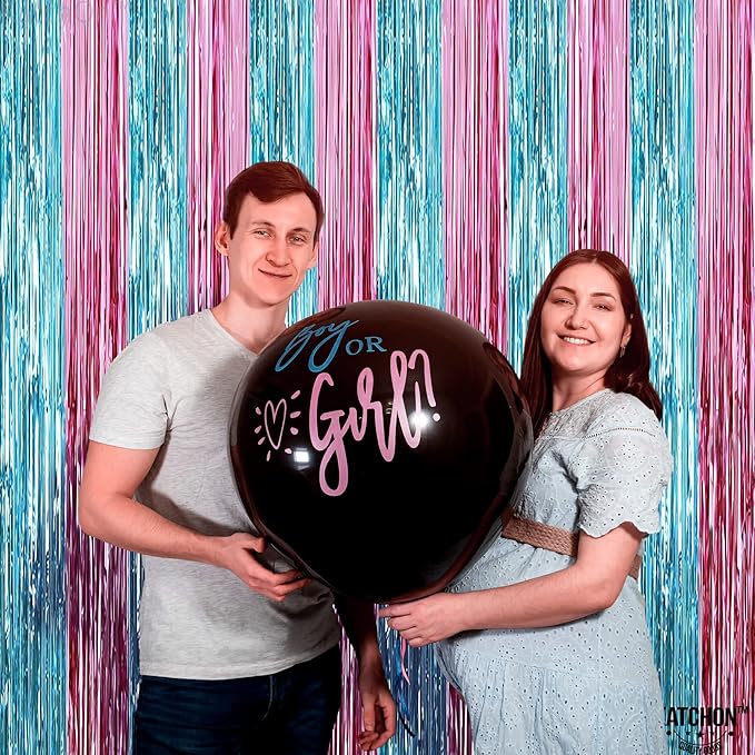 KatchOn, XtraLarge Pink and Blue Streamers - 3.2 x 8 Ft, Pack of 2 | Pink and Blue Streamers for Gender Reveal Decorations | Streamer Backdrop for Baby Shower, Unicorn, Mermaid Birthday Decorations