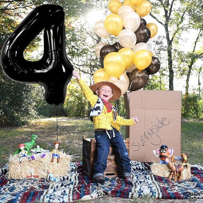 KatchOn, Black Number 4 Balloons - Giant, 40 Inch | Black 4 Balloon Number, 4th Birthday Decorations Boy | 4 Year Old Balloon, 4th Birthday Decorations for Boys | Spooky Birthday Party decorations