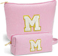 Teacher Appreciation Gifts for Women - 2026 Teacher Gifts Cute Makeup Bag, Personalized Initial Makeup Bags Set, Pink Letter M