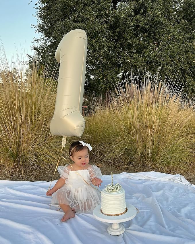 Cream Number 1 Balloon for First Birthday 40 Inch, 1st One Number Balloons Birthday Decorations for Girl Boy Toddler Baby