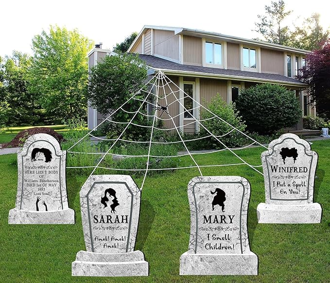 17 Inch Halloween Yard Sign Realistic 3 Witches Tombstones Decorations Outdoor with Stakes, Realistic Witch Themed Halloween Gravestones for Waterproof Scary Decor for Home Office Party Lawn & Yard