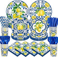 450 Pcs Capri Lemon Party Tableware Set Decorations Mediterranean Blue and Yellow Paper Plates Napkins Cups Cutlery Straws for Summer Birthday Wedding Baby Bridal Shower Supplies, Serves 50