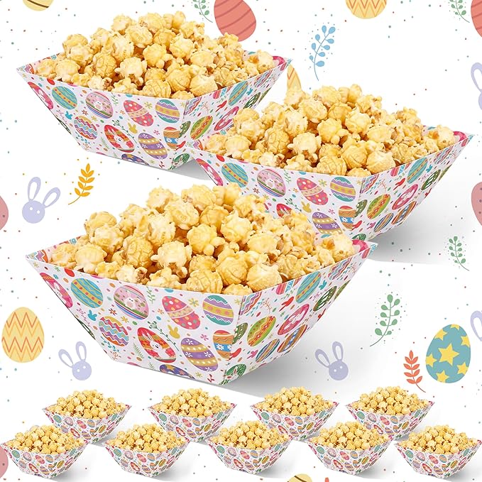 Marspark 12 Pcs Easter Popcorn Boxes Easter Paper Food Trays Watercolor Bunny Egg Flower Platter Spring Rabbit Dishes for Food Snacks Cookies Dessert Party Supplies Birthday Baby Shower Wedding