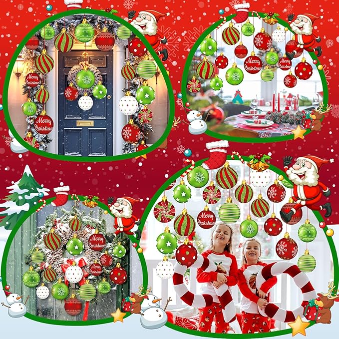 Huwena 24 Pcs Christmas Decorations Outdoor Christmas Hanging Ornaments Peppermint Candy Yard Signs Double Sided Lawn Decorations Peppermint Ornaments for Xmas(Red, Green)