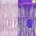 BRAVESHINE 1 Purple 1 Pink Streamers Party Backdrop - 3.2 ft x 8.2 ft Tinsel Foil Fringe Curtains for Valentines/Hunters/Girl/Women/Birthday/Engagement/Bridal Shower/Bachelorette Decorations