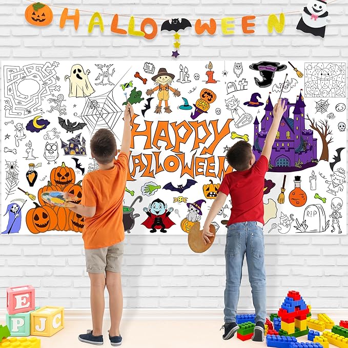Halloween Giant Coloring Poster 30 x 72 Inches Large Coloring Halloween Activity Drawing Paper for Kids School Home Party Supplies Decoration