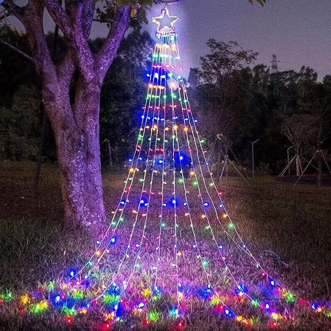 FUNIAO (New Christmas Decoration Lights, 320 LED Waterproof String Lights with Star Topper, 8 Light Modes for Christmas Tree Decoration, Holiday, Wedding (Multicolor)