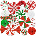 15pcs Candyland Christmas Party Decorations – Paper Fans, Honeycomb, Swirls for Peppermint, Indoor Ceiling, Wall Holiday Decor