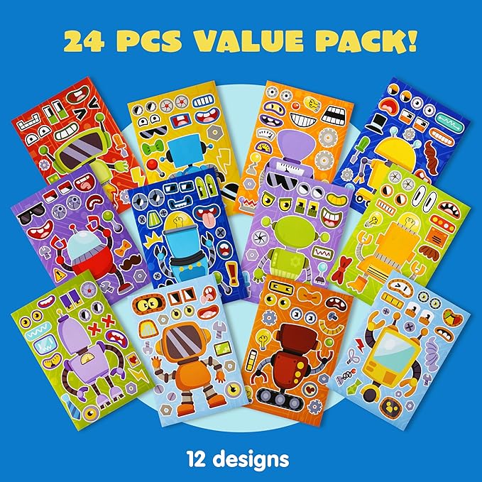 JOYIN 24 Sheets 9"x6" Make a face Stickers for Kids, Make Your Own Robot Stickers, Party Favors Kids Crafts, Goodie Bags Stuffers Classroom Activities