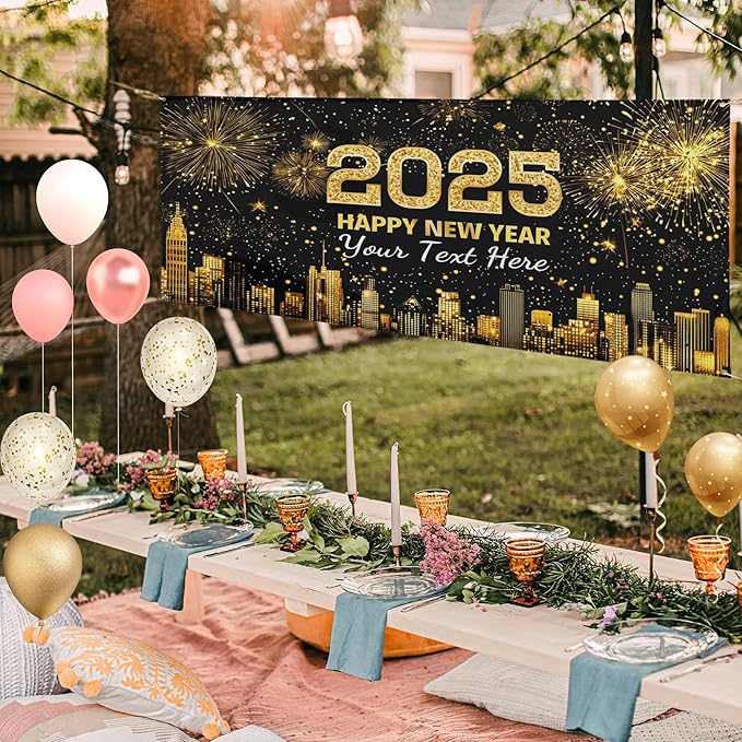 Custom Happy New Year Banner 2025 Personalized New Years Backdrop and Signs New Years Eve Party Supplies Indoor Outdoor Decorations 2025 Gifts Style 32