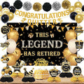 DARUNAXY Black Gold Retirement Party Decorations, This Legend Has Retired Banner Congratulations Quitter Hanging Swirl Honeycomb Confetti Balloons Black & Gold Tissue Paper Pom Poms & Cake Topper