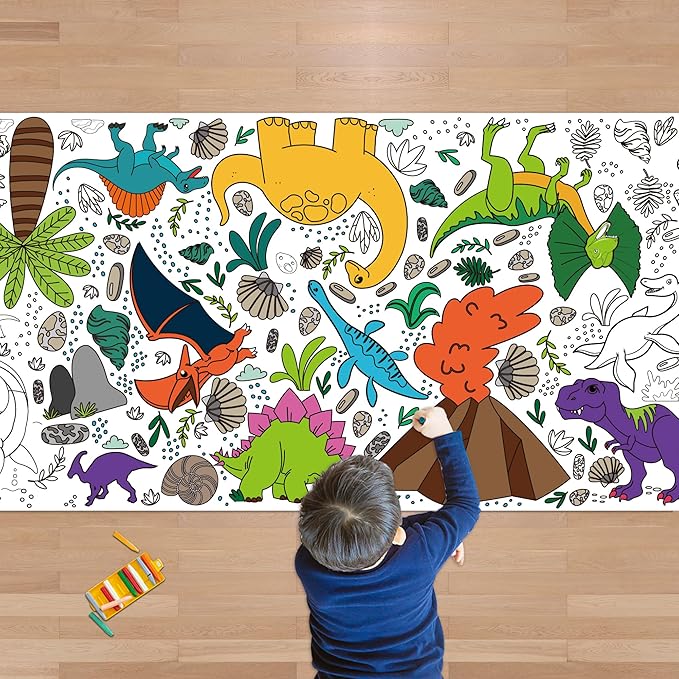 OHOME Dinosaur Giant Coloring Poster/Tablecloth - Dinosaur Birthday Decorations,Kids Crafts Games Activities Toys Decor Party Decor for Classroom School