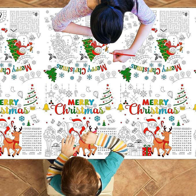 Large Christmas Coloring Tablecloth,54 x 108 Inches Xmas Giant Coloring Poster Paper Tablecloth for Party Decorations Home Activity Supplies