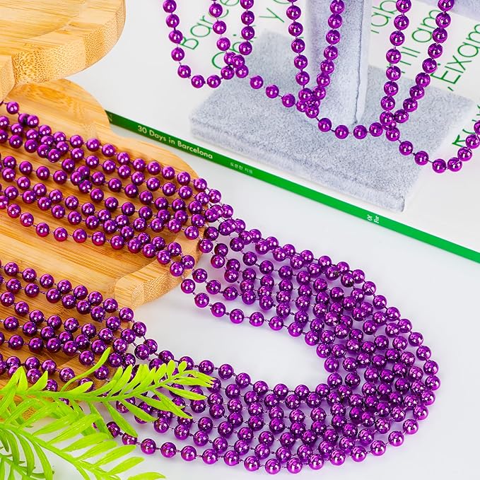 15PCS Mardi Gras Beads, Purple Bead Necklace Party Favors, 33" Purple Necklaces Festival Parade Throw Accessories, Halloween Mardi Gras Wedding Birthday School Activities Celebrations Decorations