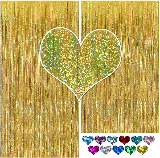 Gold Fringe Curtain - 2 Packs 3ftx8ft Sparkle Metallic Party Backdrop Curtain Photo Booth Props Birthday Decorations Gold Birthday Backdrop