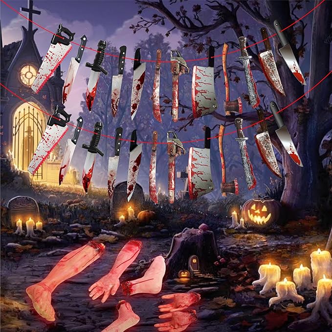 Halloween Blood Weapon Garland 36 Pcs Garland, Halloween Decorations Blood Body Parts for Scary Haunted House Party Supplies