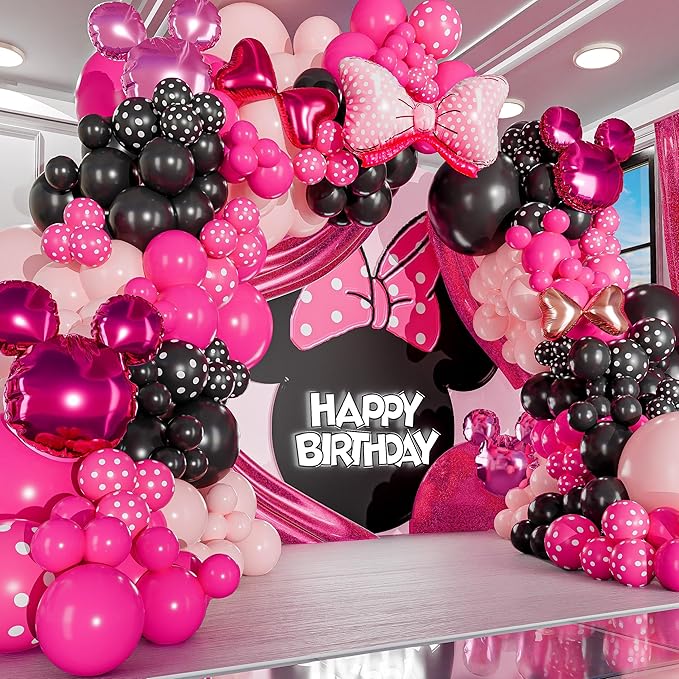 ALL-IN-1 Minnie Balloon Arch Kit with BONUS Bow & Mouse Head - Mini Mouse Balloons for Birthday Decorations & Oh Twodles Party Supplies Girl - Minnie Birthday Party, Baby Shower