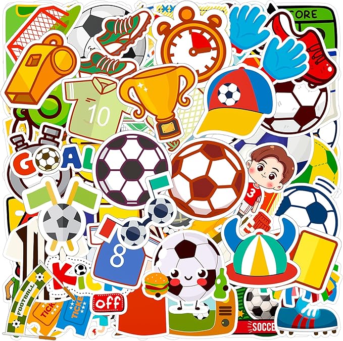 Soccer Stickers - Soccer Party Favors - World Cup Football Stickers, Vinyl Waterproof Sports Stickers Soccer Goodie Bags Stuff Scrapbook Gifts for Boys Girls