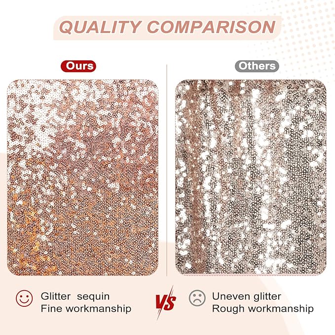 PartyDelight Rose Gold Sequin Backdrop 8x8ft - High Density 3mm Shimmer Sequin Background with 4-Inch Rod Pocket, Sparkly Photography Curtain for Wedding, Gala, Birthday & Large Event Decoration