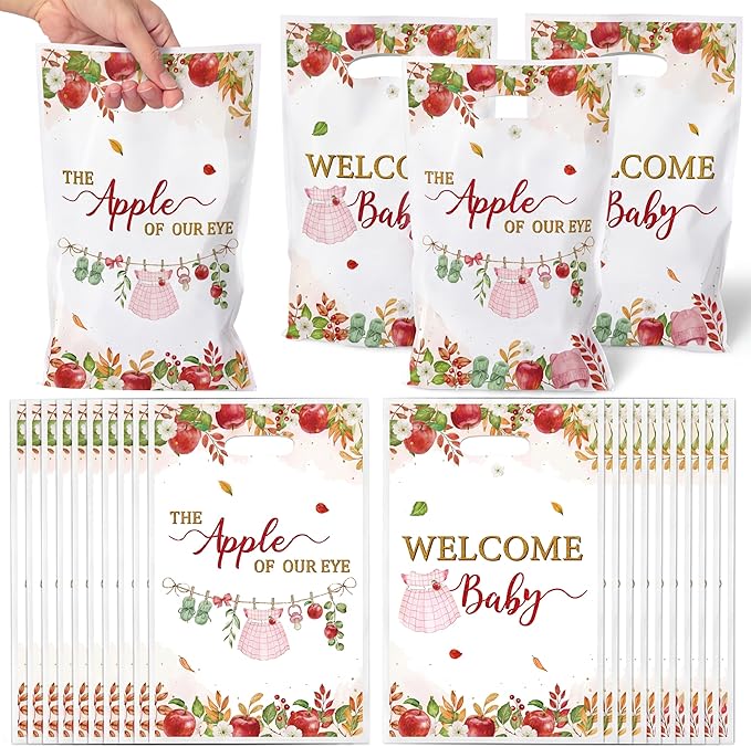 Apple Baby Shower Party Favor Bags - 50Pcs Welcome Baby Goodie Candy Treat Gift Bags Apple of Our Eye Party Decoration for Babies Fruit Theme Birthday Gender Reveal Events Supplies