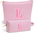 Initial Makeup Bag Set - Cute Pink Stuff for Women, Personalized Makeup Pouch Cosmetic Bag, Travel Essentials Toiletry Bag, Birthday Christmas Gifts for Women Stocking Stuffers, Pink Letter E