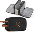 YOOLIFE Mens Toiletry Travel Bag - Toiletry Bag for Men | Gifts for Boyfriend Personalized Gifts for Men Father Husband | Travel Accessories Toiletries Water Resistant Dopp Kit Letter K Black