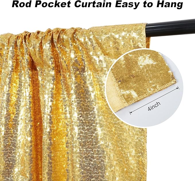 Juya Delight 6ft x 8ft Gold Sequin Backdrop Curtain Glitter Photo Booth Backdrops for Party Wedding Photography Decorations