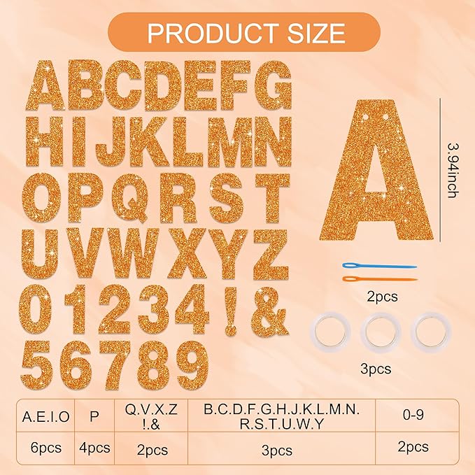 BEISHIDA 116 PCS A-Z DIY Letter Banner Kit Make Your Own Banner Glitter Orange Including 111 Letters and Numbers 3 Rope and 2 Threading Device,Customized for Birthday Graduation Party Decor