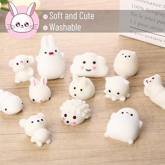Mr. Pen- White Animal Squishy Toys, 12 Pack, Washable Twistable Stretchy Squishies, Soft Stress Relief Sensory Toys for Squeezing, Party Favors, Classroom Rewards & Kids’ Gifts, Easter Egg Fillers